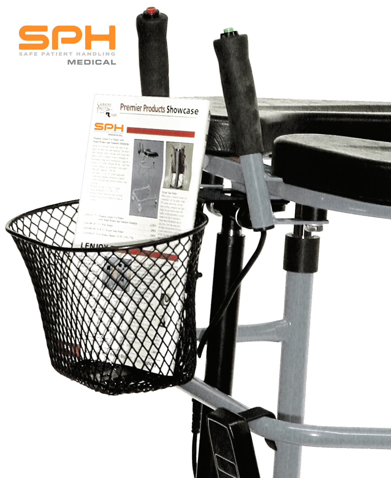 SPH Medical EVA Platform Walker optional Basket and Hand Grip Controls