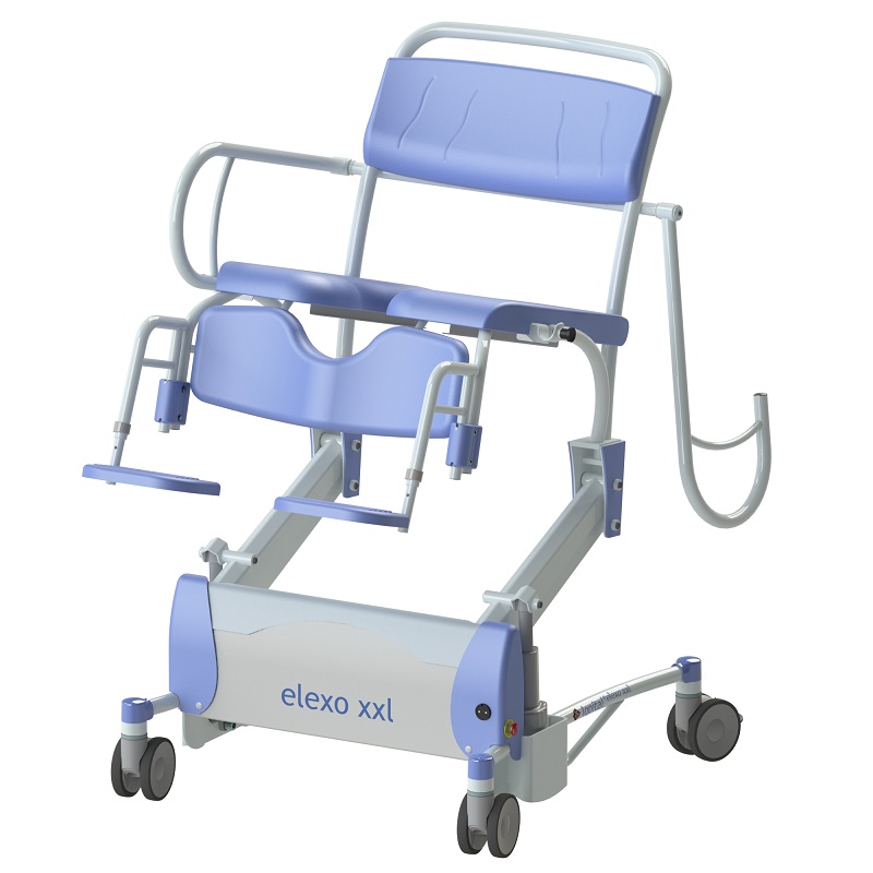 Folding armrests allow easy transfers when using the Elexo XXL