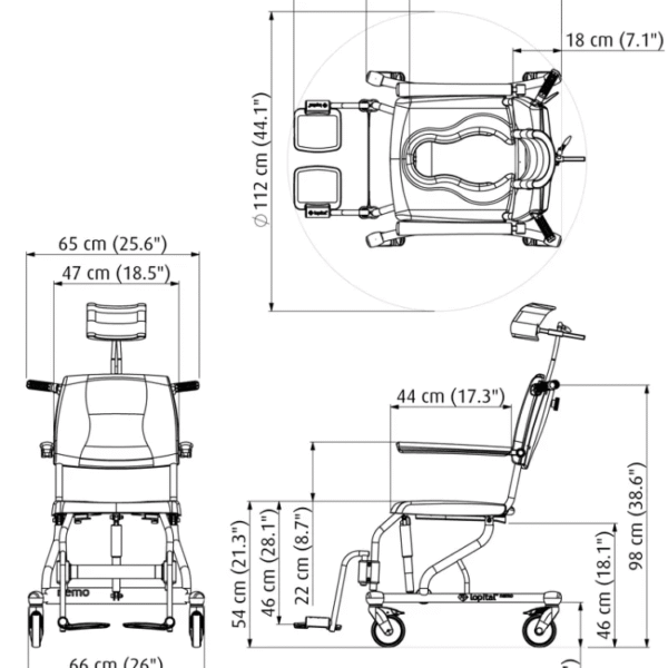Nemo Shower Toilet Chair with measurements