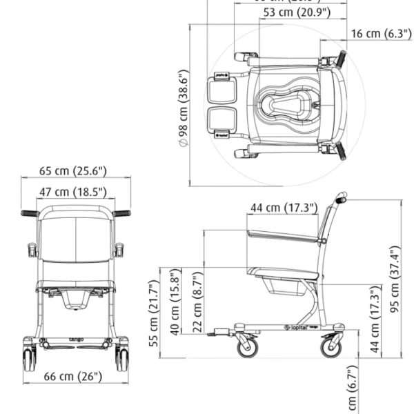 Tango Shower Toilet Chair measurements