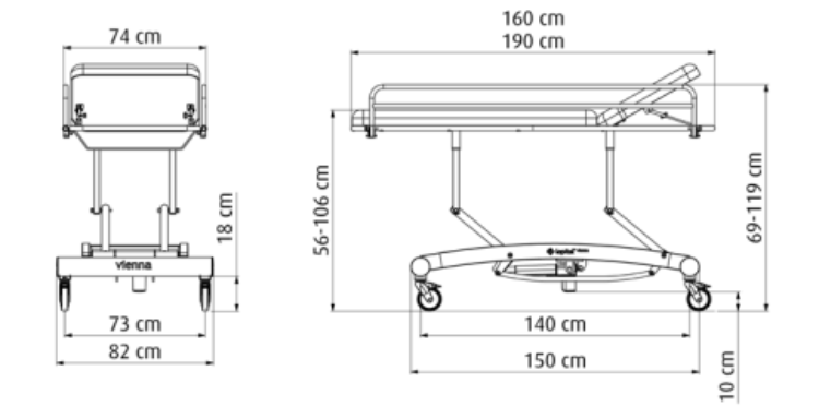 Measurements for the Vienna hydraulic dressing table
